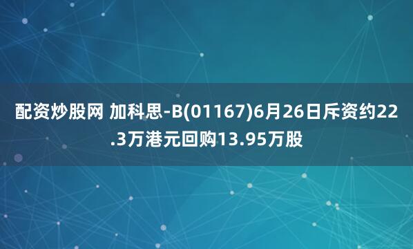 配资炒股网 加科思-B(01167)6月26日斥资约22.3万港元回购13.95万股