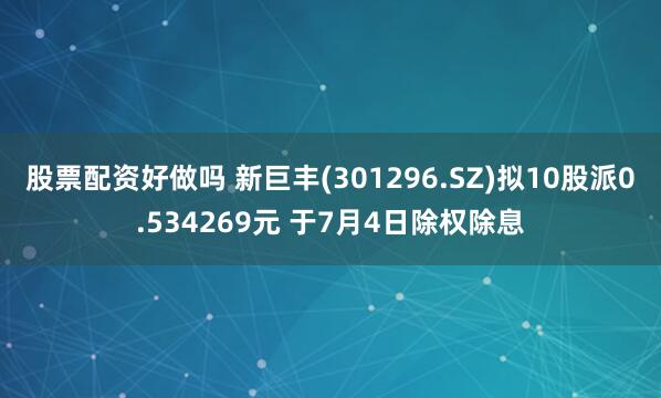 股票配资好做吗 新巨丰(301296.SZ)拟10股派0.534269元 于7月4日除权除息